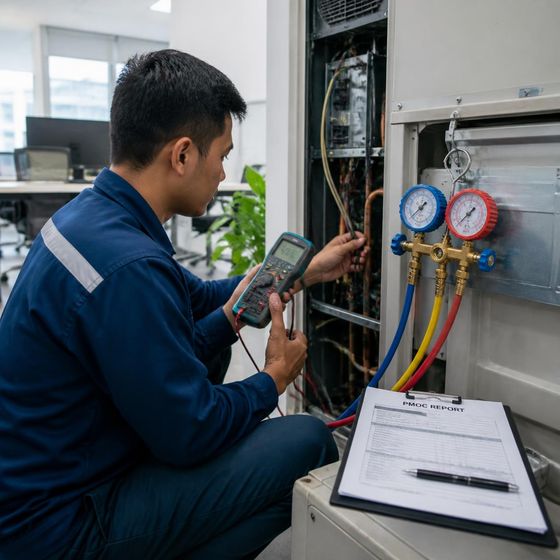 Atendimento de PMOC em ambiente comercial pela equipe Soprano